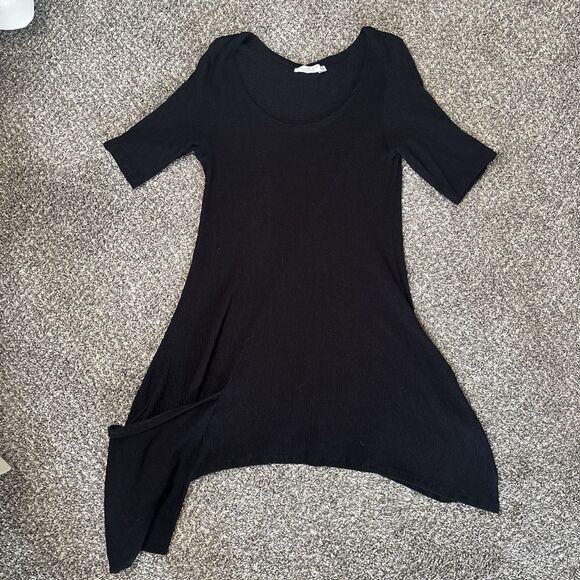 LUUKAA Black Asymmetrical 1/4 Length Sleeve Stretch Dress Size 10. - Picture 1 of 9